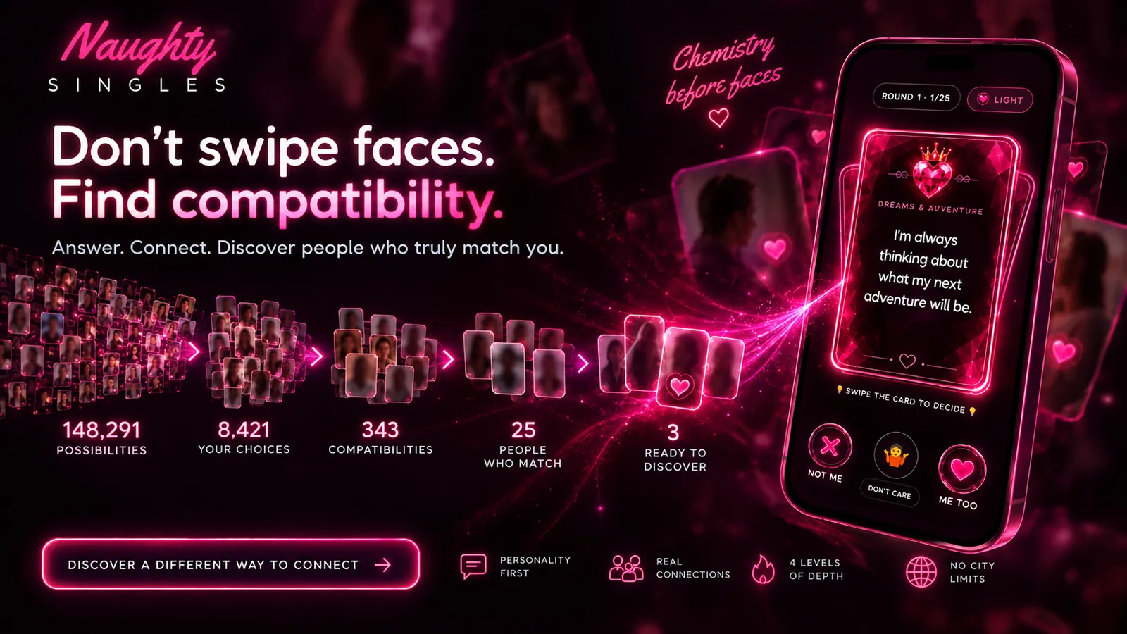 Dating app based on compatibility and chemistry before showing profiles