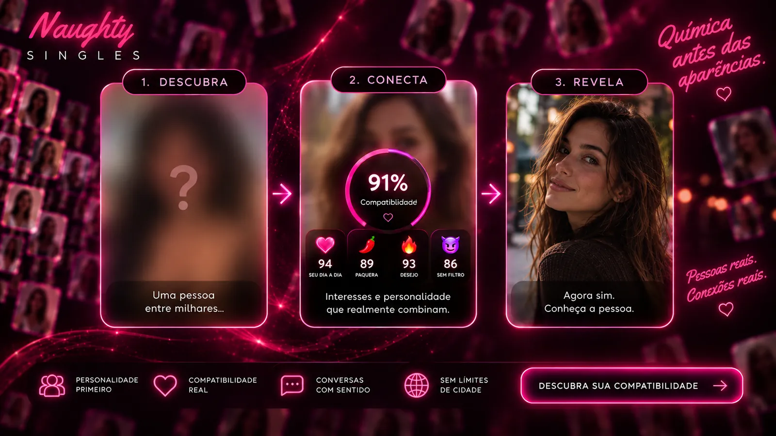 Conexão e química antes da atração física no Naughty Singles