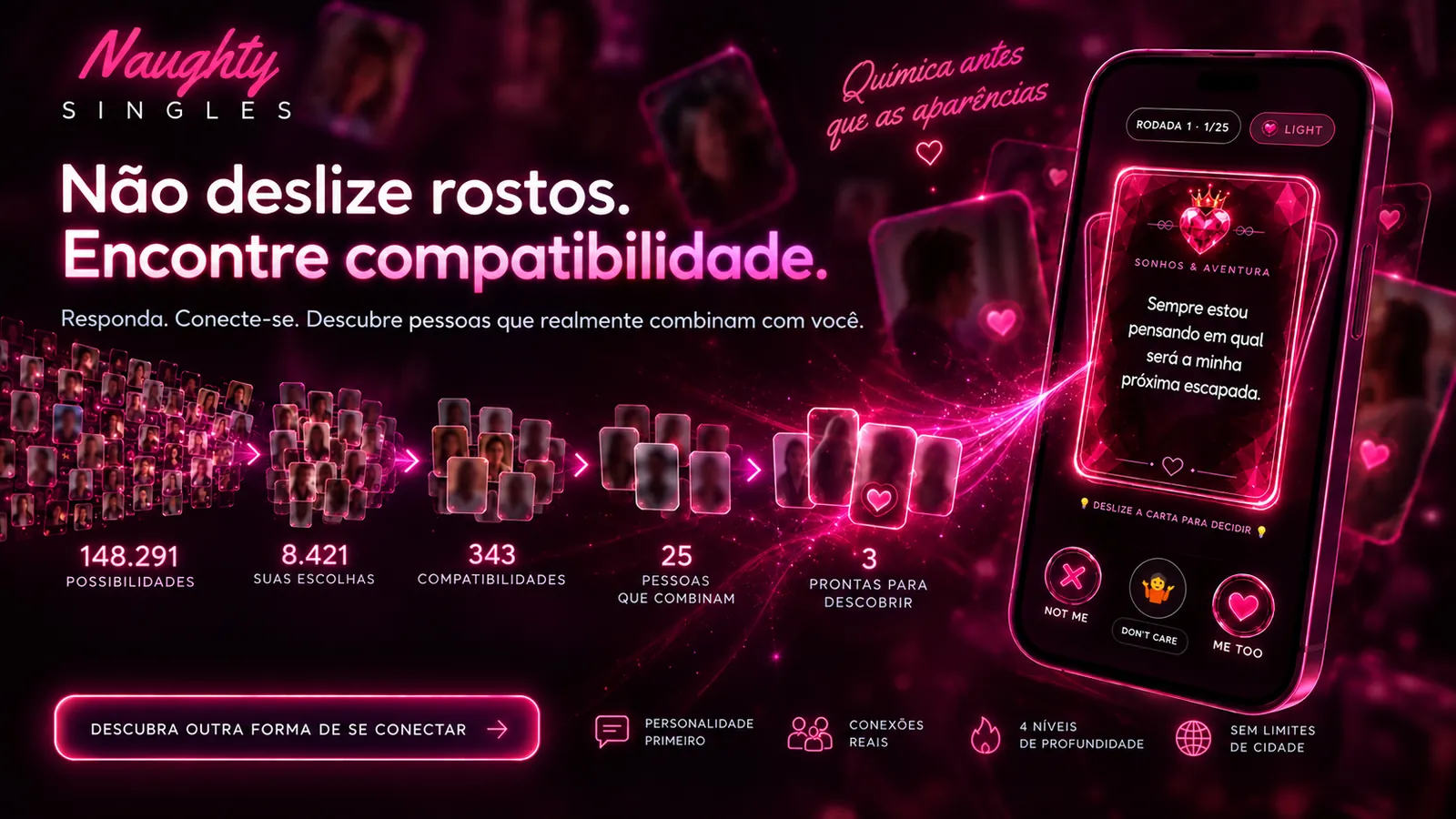 App de namoro baseada em compatibilidade e química antes de mostrar perfis